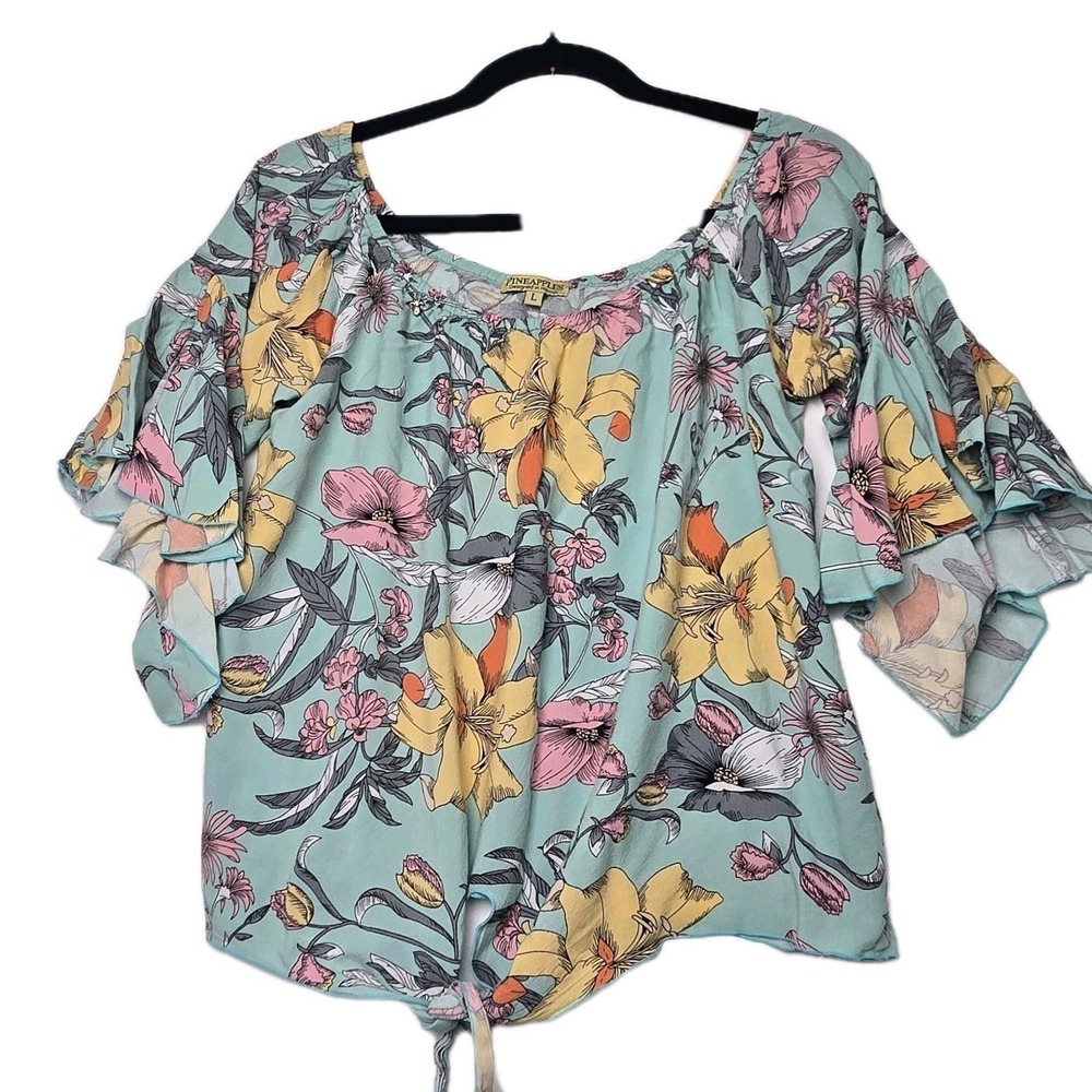 Pineapples Designed In Hawaii Rayon Off Shoulder Top Size Large